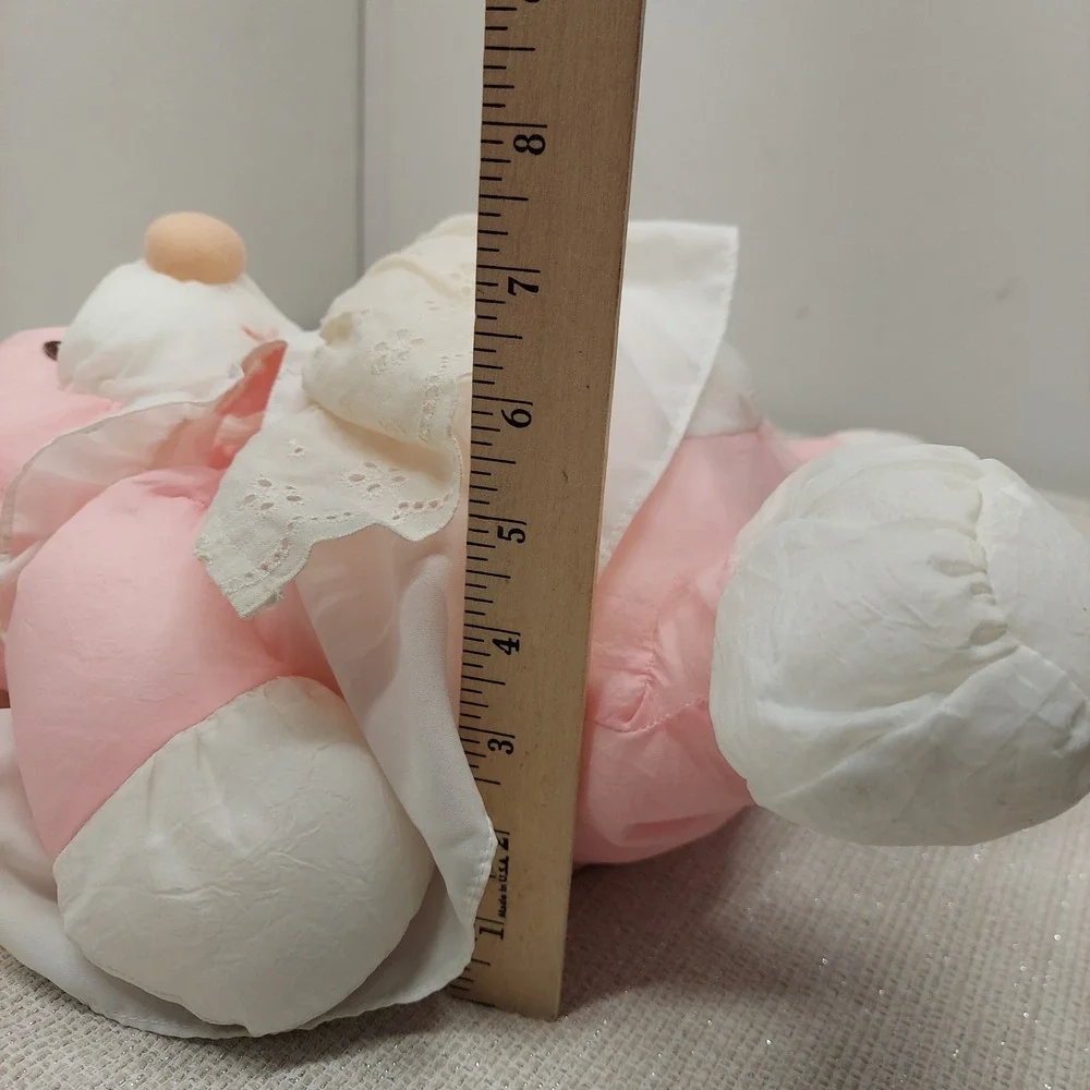 Vintage Fisher Price Puffalump Mouse Pink Nylon Plush Dress Eyelet Lace 1986